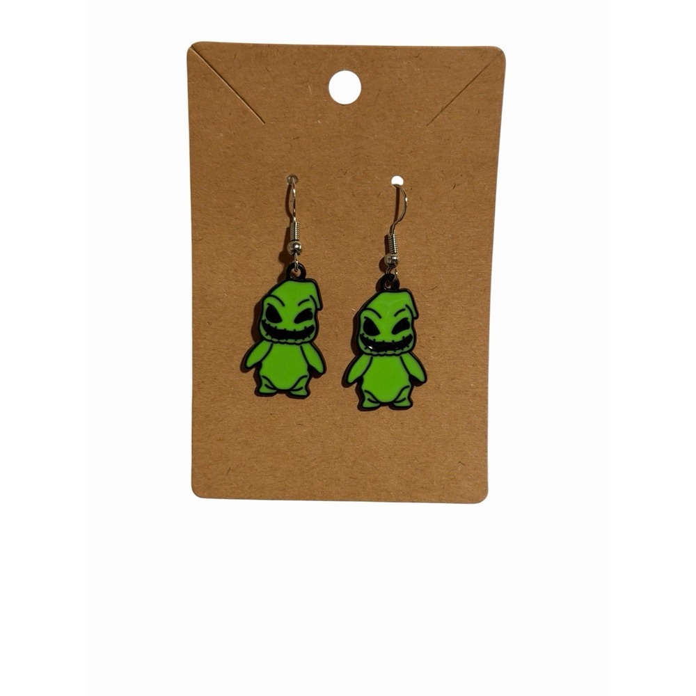 Christmas Green Enamel Drop Earrings Halloween Villain